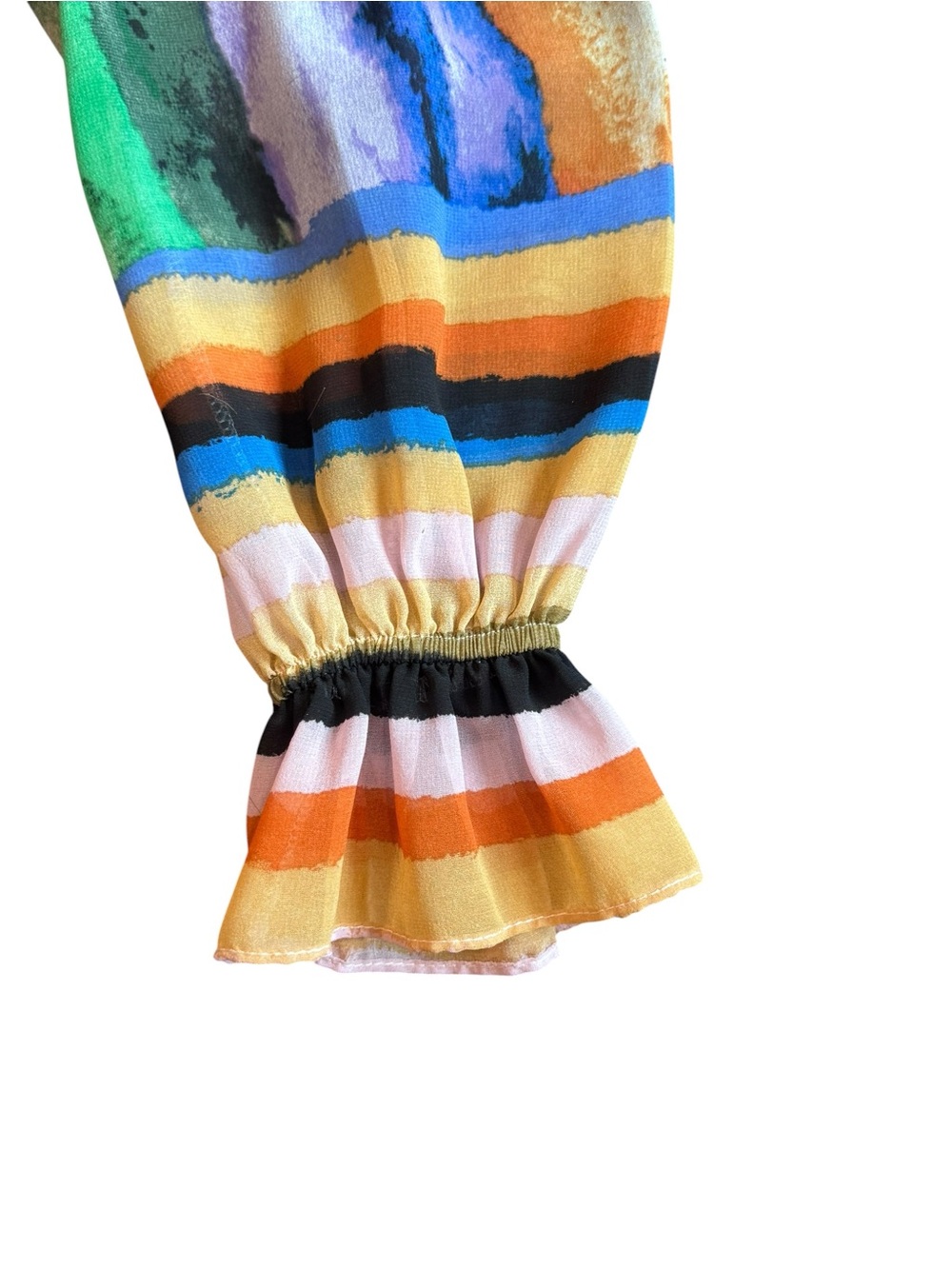 Fate Black Crewneck Sweater with Green and Blue Watercolor Puff Sleeves - Picture 4 of 4